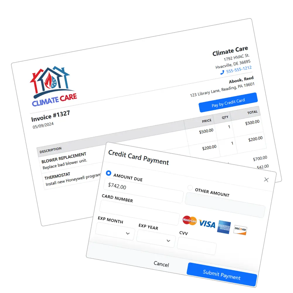 field service management software invoice credit card ePay
