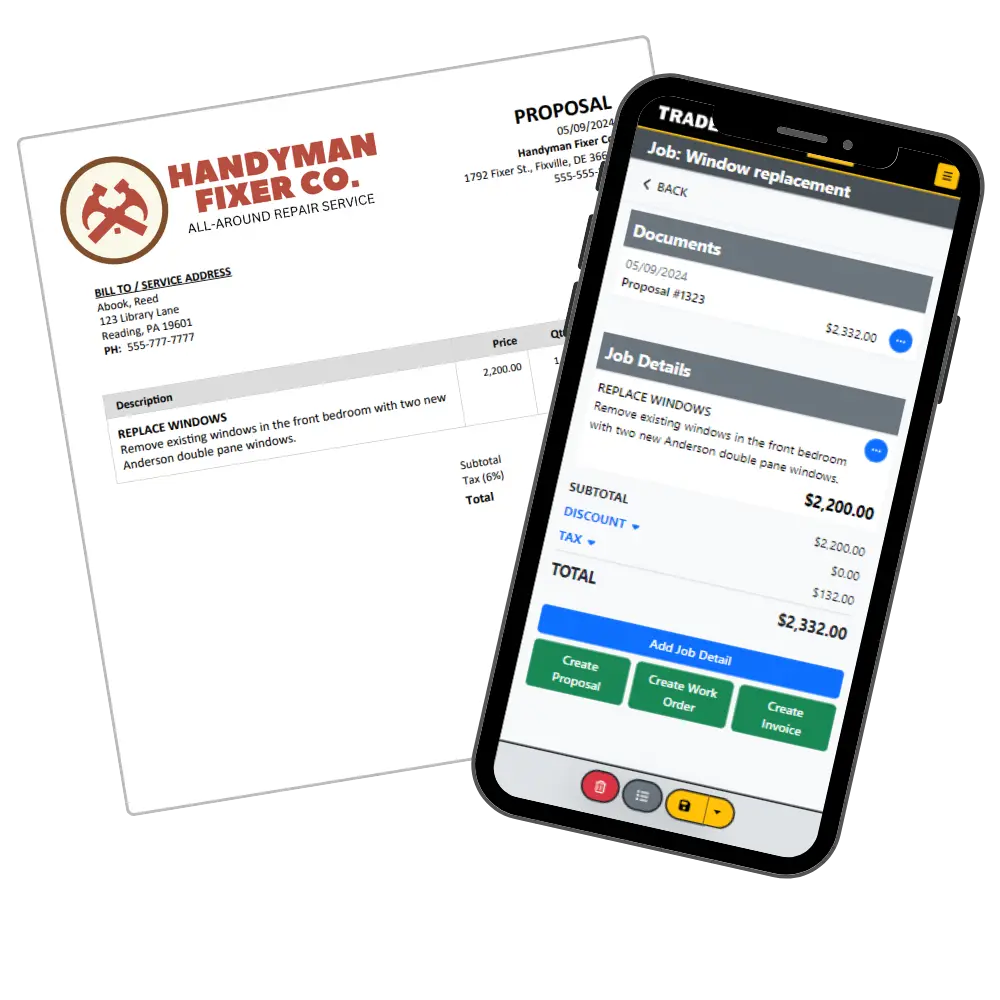 mobile phone demonstrating Trade Service Pro proposals