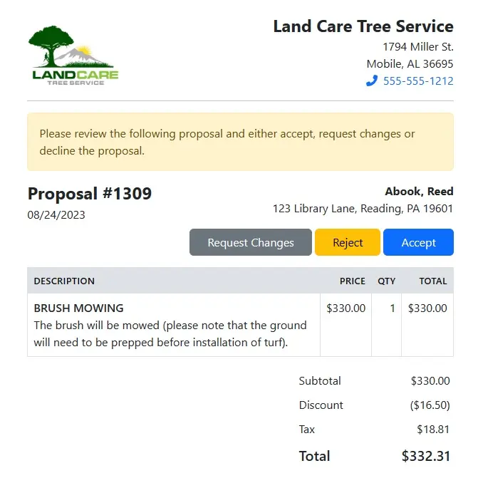 screenshot of proposal customer portal eSign